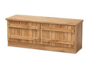 Baxton Studio Oswald Modern and Contemporary Farmhouse Natural Oak Brown Finished Wood 2-Door Storage Bench