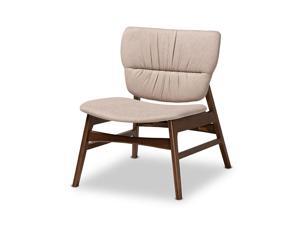 Baxton Studio Benito Mid-Century Modern Transitional Beige Fabric Upholstered and Walnut Brown Finished Wood Accent Chair