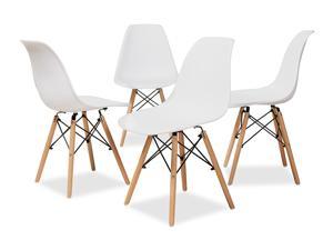 Baxton Studio Jaspen Modern and Contemporary White Finished Polypropylene Plastic and Oak Brown Finished Wood 4-Piece Dining Chair Set