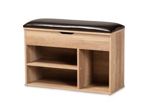 Baxton Studio Ramsay Modern and Contemporary Dark Brown Faux Leather Upholstered and Oak Brown Finished Wood Shoe Storage Bench