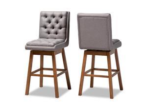 Baxton Studio Gregory Modern Transitional Grey Fabric Upholstered and Walnut Brown Finished Wood 2-Piece Swivel Bar Stool Set Set