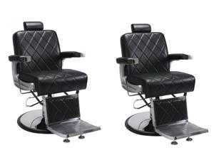 Barber Chair Black 2 KING Heavy Duty Hydraulic Recline Barber Shop Salon Furniture