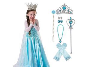 Princess Elsa Costumes Birthday Dress Up for Little Girls with Crown,Wig,Gloves Accessories 2-7 Years Princess Elsa Costumes Birthday Dress Up for Little Girls with Crown,Wig,Gloves Accessories 2-7 Years