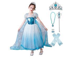 Girls Ice Snow Queen Sequin Princess Upgrade Deluxe Costume Girls Ice Snow Queen Sequin Princess Upgrade Deluxe Costume