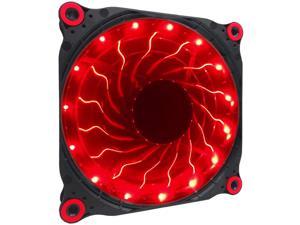 APEVIA 12L-DRD 120mm Silent Black Case Fan with 15 x Red LEDs & 8 x Anti-Vibration Rubber Pads