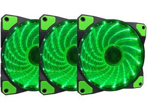 Apevia AF312L-SGN 120mm Green LED Ultra Silent Case Fan w/ 15 LEDs & Anti-Vibration Rubber Pads (3-pk)