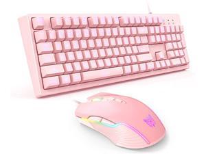 ONIKUMA Pink Wired Gaming Keyboard and Mouse Combo, 3-Color LED Backlit Gaming Keyboard & RGB Mouse with 6 Adjustable DPI for PC/Laptop/Win7/Win8/Win10 ONIKUMA Pink Wired Gaming Keyboard and Mouse Combo, 3-Color LED Backlit Gaming Keyboard & RGB Mouse with 6 Adjustable DPI for PC/Laptop/Win7/Win8/Win10