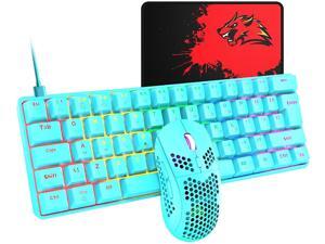 T60 62 Keys Wired Mechanical Gaming Keyboard and Mouse (Not Mute) Combo+Mouse Pad Red Axis,Ultra-Slim Rainbow LED Backlit Keyboard for Desktop, Computer, PC (Blue) T60 62 Keys Wired Mechanical Gaming Keyboard and Mouse (Not Mute) Combo+Mouse Pad Red Axis,Ultra-Slim Rainbow LED Backlit Keyboard for Desktop, Computer, PC (Blue)