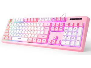 Gaming Keyboard Pink Gaming Keyboard Wired Backlight Pink Keyboard Colorful Lights Effects & Multimedia Keys Adjustable for Mac/PC/Laptop (Pink-White)