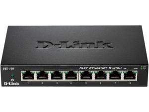 Fast Ethernet Switch 8 Port Unmanaged Metal Fanless Desktop Network Internet (DES-108) Black