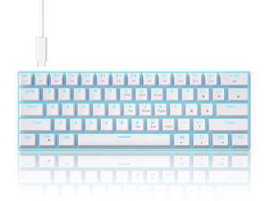 60 Percent Mechanical Gaming Keyboard White Gaming Keyboard with Red Switches Detachable Type-C Cable 60% Mini Keyboard with Powder Blue Light for Windows/Mac/PC/Laptop