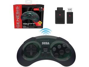Retro-Bit Sega Genesis 2.4 GHz Wireless Controller 8-Button Arcade Pad for Sega Genesis Original/Mini, Switch, PC, Mac – Includes 2 Receivers & Storage Case - Shadow