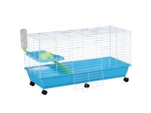 PawHut Small Animal Pet Cage Rabbit Guinea Pig Hutch Play House Rolling with Essentials White/Blue PawHut Small Animal Pet Cage Rabbit Guinea Pig Hutch Play House Rolling with Essentials White/Blue