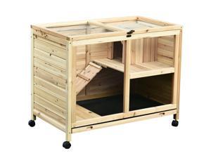 PawHut Solid Wood Rabbit Hutch Pet House Indoor Water-Resistant W/ Ramp Small Animals PawHut Solid Wood Rabbit Hutch Pet House Indoor Water-Resistant W/ Ramp Small Animals