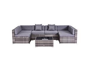 Outsunny 7 Pieces Garden Wicker Sectional Sofa Set Patio Outdoor Furniture All Weather with Cushion Grey Outsunny 7 Pieces Garden Wicker Sectional Sofa Set Patio Outdoor Furniture All Weather with Cushion Grey