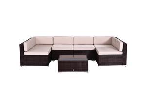 Outsunny 7pcs Outdoor Wicker Sofa Set Patio Furniture All Weather Rattan Conversation Lounge Chair with Coffee Table Garden Couch Seat w/ Cushion Brown Khaki Outsunny 7pcs Outdoor Wicker Sofa Set Patio Furniture All Weather Rattan Conversation Lounge Chair with Coffee Table Garden Couch Seat w/ Cushion Brown Khaki