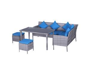 Outsunny 5 Piece Modern Outdoor Patio Rattan Wicker Furniture Patio Dining Table Stool Chaise Lounge Set Outsunny 5 Piece Modern Outdoor Patio Rattan Wicker Furniture Patio Dining Table Stool Chaise Lounge Set