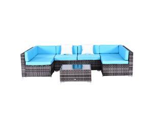 Outsunny 7pc Garden Wicker Sectional Set w/Tea Table Patio Rattan Lounge Sofa with Cushion Outdoor Deck Furniture All Weather Blue Outsunny 7pc Garden Wicker Sectional Set w/Tea Table Patio Rattan Lounge Sofa with Cushion Outdoor Deck Furniture All Weather Blue