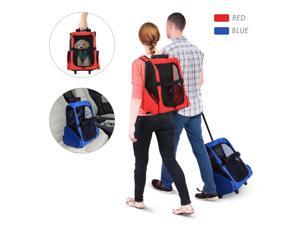 PawHut 4-IN-1 Pet Luggage Box Carrier Cat Dog Backpack Crate Rolling Wheel w/ Removable Stand Blue PawHut 4-IN-1 Pet Luggage Box Carrier Cat Dog Backpack Crate Rolling Wheel w/ Removable Stand Blue