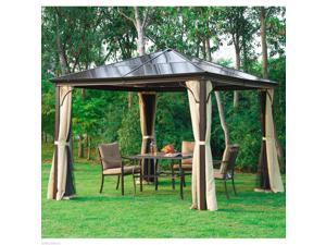 Outsunny 10 x 10 ft Deluxe Hard Top Gazebo Canopy Shelter Curtain Mosquito Netting