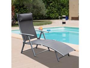 Reclining Chair Lounger Chaise Adjustable Tri-Fold Beach w/ Pillow Reclining Chair Lounger Chaise Adjustable Tri-Fold Beach w/ Pillow
