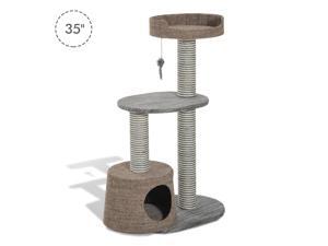 PawHut Scratching Cat Tree Post Climbing Kitten Pets Furniture with Toy, Brown