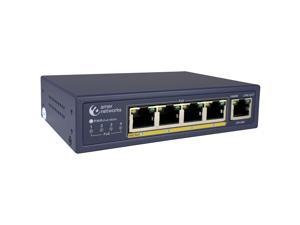 Amer Networks | 5-Port 10/100/1000 Unmanaged Desktop Switch with 4 x 10/100/1000 PoE 802.3at and 1x Gigabit Uplink