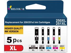 Relcolor 250XL 251XL Ink Cartridge Replacement for Canon 250 251 PGI250XL CLI251XL Combo Compatible with Canon PIXMA MX922 MX920 IX6820 MG7520 IP8720 MG5520 MG7120 MG5420 IP7220 Printer 5 Pack
