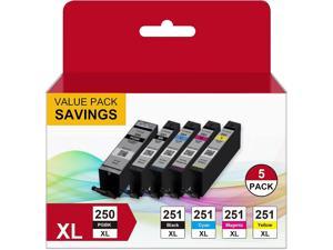 PGI250XL CLI251XL 5 Color Pack Compatible Replacement for Canon 250 251 Ink Cartridge to use with PIXMA MX922 MX920 IX6820 IP8720 MG5420 MG5520 MG6620 Printer PGBK Black Cyan Magenta Yellow