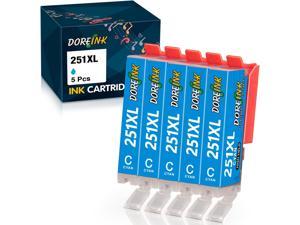 DOREINK Compatible 251 251XL 251 XL CLI251XL CLI 251 Cyan Ink Cartridges for Canon PIXMA MX922 MG7520 MG5520 MG6620 IP8720 MG5420 MG6320 Printer 5 Cyan 5 Pack