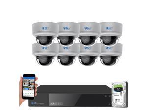 GW Security 4K (8MP) Smart AI Color Night Vision Security Camera System, 8 Channel H.265+ 8MP NVR, 8 x UltraHD 4K POE Microphone 2.8-12mm Varifocal Lens Human Detection Dome Camera