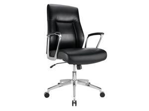 Realspace® Modern Comfort Series Delagio Bonded Leather Mid-Back Managerial Chair, Black