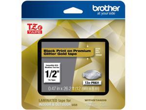 Brother TZePR831 Black Print on Premium Glitter Gold Laminated Tape for P-touch Label Maker, 12mm (0.47”) wide x 8m (26.2') long