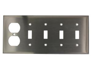 Leviton S48-N Stainless Steel Five Gang Combination Four Toggle One Duplex Receptacle Wall Plate Leviton S48-N Stainless Steel Five Gang Combination Four Toggle One Duplex Receptacle Wall Plate