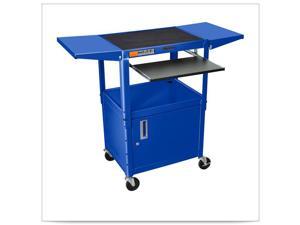 Royal Blue 24W X 18D X 24 42H Steel Adjustable Height AV Cart  with Cabinet and Pullout Tray and Drop Leaf