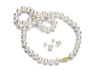 14k Yellow Gold 8-8.5mm White Cultured Freshwater Pearl Necklace 18" and Stud Earrings