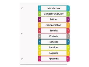 Avery Ready Index Table of Contents Dividers Multicolor Tabs 1-10 Letter 11842 Avery Ready Index Table of Contents Dividers Multicolor Tabs 1-10 Letter 11842