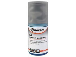 Innovera Anti-Static Gel Screen Cleaner w/Gray Microfiber Cloth 4oz Spray Bottle