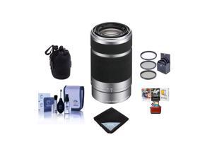 Sony E 55-210mm f/4.5-6.3 OSS E-Mount Lens, Silver/Black w/Free Accessory Kit