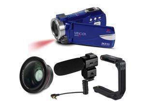 Minolta MN200NV 24MP FHD Night Vision Camcorder, Blue, Premium Acc. Kit
