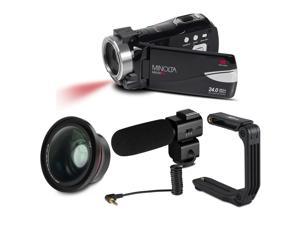 Minolta MN200NV 24MP Full HD Night Vision Camcorder, Black, Premium Acc. Kit