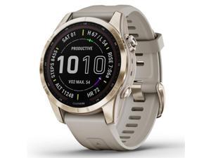 Garmin fenix 7S Sapphire Solar 42mm GPS Smartwatch, Cream Gold TT/Light Sand
