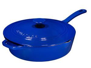 Enameled Cast Iron Skillet Deep Sauté Pan with Lid, 12 Inch, Duke Blue, Superior Heat Retention