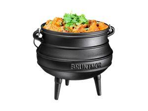 Cast Iron Pre-Seasoned Potjie African Pot, 7 Quarts With Wooden Crate