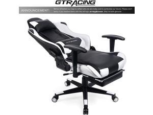 GTRACING Big and Tall Gaming Chair with Footrest Heavy Duty Adjustable Recliner with Headrest Lumbar Support Pillow High Back Ergonomic Leather Racing Desk Executive Office Chair GT901 White
