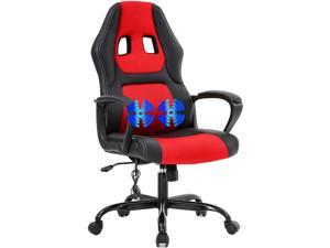 Gaming Chair Ergonomic Office Chair Racing Desk Chair Massage PU Leather Adjustable Chair with Lumbar Support Headrest Armrest Task Rolling Swivel Computer Chair for Adults(Red)