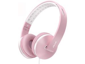 Kids Headphones for Girls, Jelly Comb Girls Lighhtweight Foldable Stereo Bass Kids Headphones with Microphone, Volume Control for Cell Phone, Tablet, Laptop, MP3/4- for Aged 6 or Above (Pink)