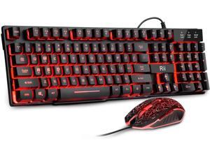 Gaming Keyboard and Mouse Set 3-LED Backlit Mechanical Feel Business Office Keyboard Colorful Breathing Backlit Gaming Mouse for Working or Primer Gaming Office Device (RK108)
