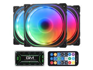 GIM KB-21 RGB Case Fans, 3 Pack 120mm Quiet Computer Cooling LED Fan for PC case and CPU Cooler, Colorful Rainbow Speed Adjustable Cooler with Hub GIM KB-21 RGB Case Fans, 3 Pack 120mm Quiet Computer Cooling LED Fan for PC case and CPU Cooler, Colorful Rainbow Speed Adjustable Cooler with Hub