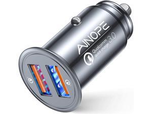 AINOPE USB Car Charger, [Dual QC3.0 Port] 36W/6A [All Metal] Fast Car Charger Mini Cigarette Lighter USB Charger Quick Charge Compatible with iPhone 11/11 pro/XR/X/XS, Note 9/Galaxy S10/S9/S8-SILVER